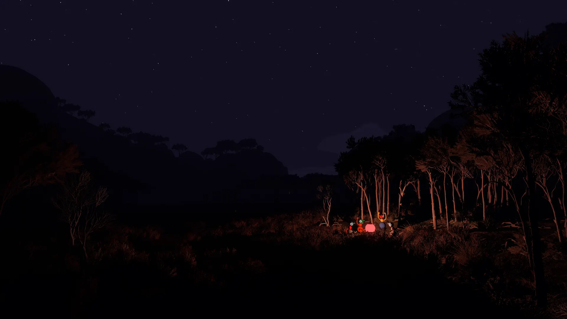 A group of Big Walk players exploring together at night